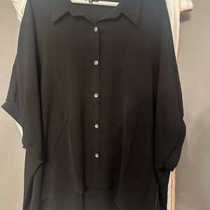 Classic Black Button Down Women's Shirt High low design